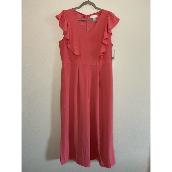 Women’s new Rachel Parcell flounce sleeve side slit pink jumpsuit size XL - Picture 2 of 10
